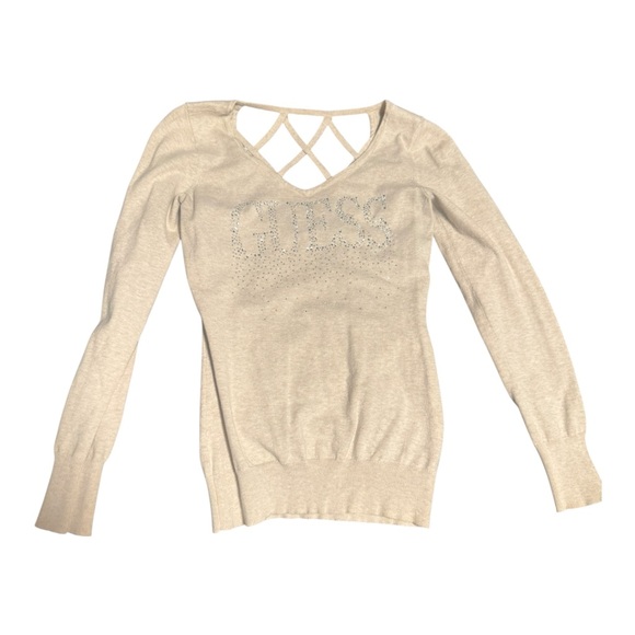 Guess Sweaters - Guess Cream Knit Top with Logo Detail